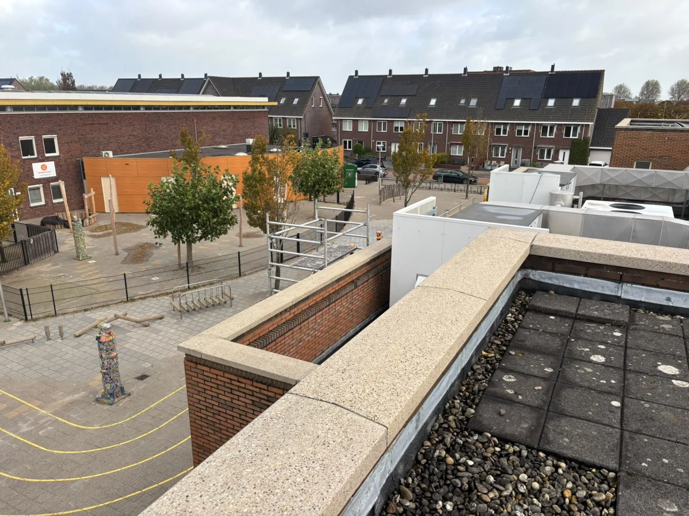 Overzicht van een gereinigde dakrand en buitenruimte